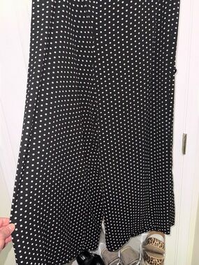 Adrianna Papell Black with White Polka Dot Wide-Leg Pants